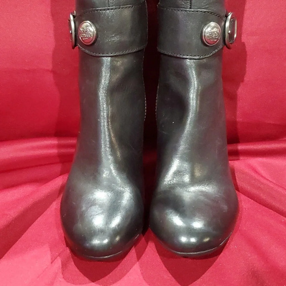 Coach tall heeled black leather silver hardware boots - Picture 3 of 9
